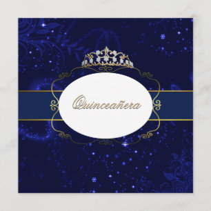 Invitation de la Quincañera bleue et dorée