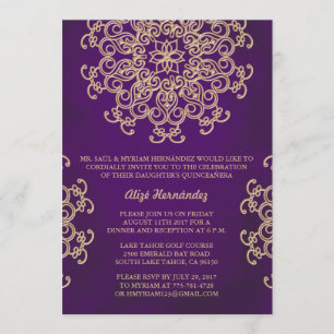 INVITATION DE LA QUINCE DE STYLE INDIEN PURPLE ET 