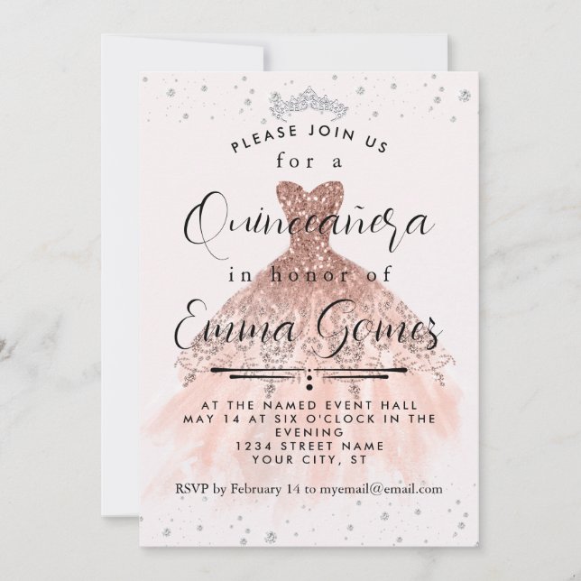 Invitation de la Quinceanera de poussière de diama (Devant)