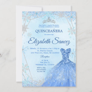 Invitation de la Quinceanera d'hiver bleu et argen