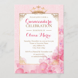 Invitation de la Quinceanera royale rose et or