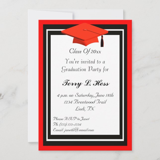 Invitation de la Red and Black Graduation Party (Devant)