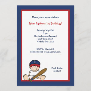 Invitation de la Red Navy Blue Baseball 1er Birthd