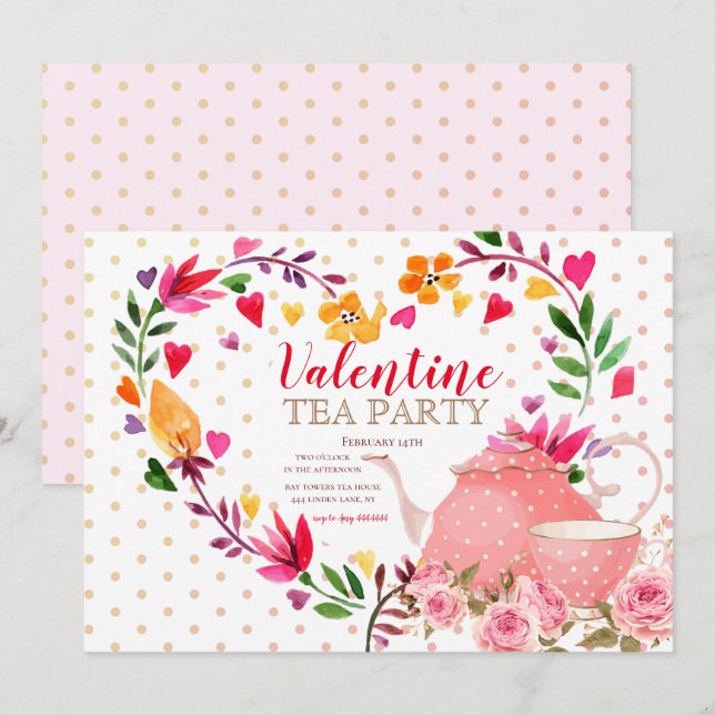 Invitation de la Saint Valentin Tea Party (Devant / Derrière)