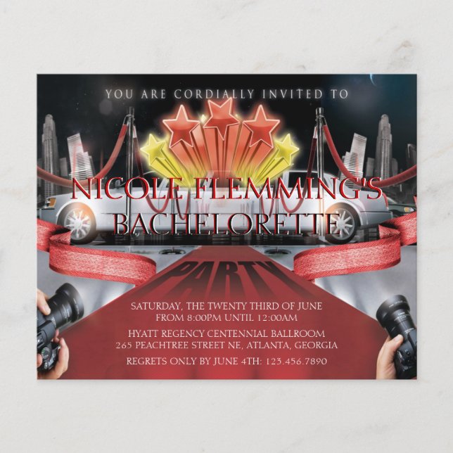 Invitation de la soirée Bachelorette Tapis Rouge (Devant)