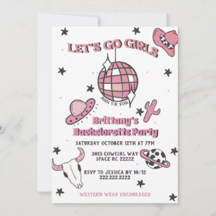 Invitation de la soirée de bachelorette Space Cowg