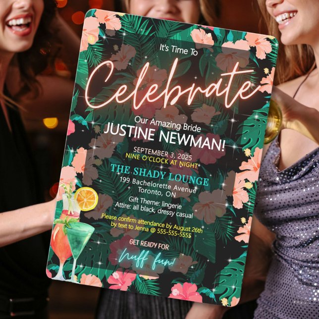 Invitation de la soirée de bachelorette tropicale (Celebrate the bride-to-be with this vibrant tropical theme bachelorette party invitation.)