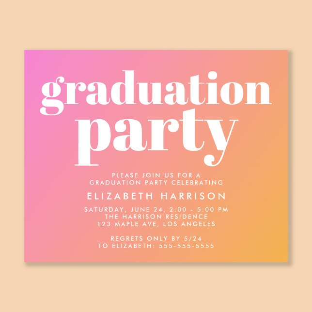 Invitation de la soirée de graduation rose tendanc (Créateur téléchargé)