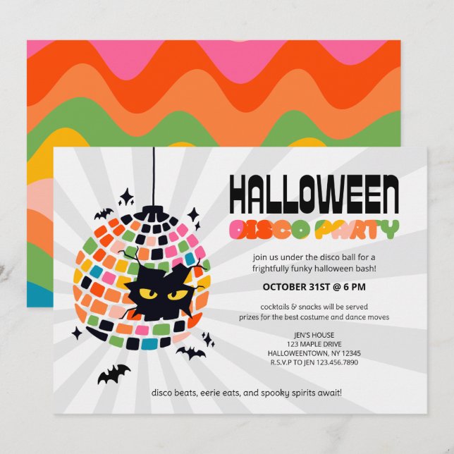 Invitation de la soirée Disco Ball Halloween (Devant / Derrière)