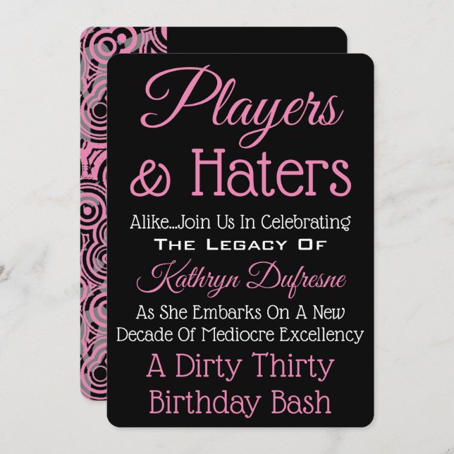 Invitation de la soirée "Players & Haters" tendanc (Devant / Derrière)