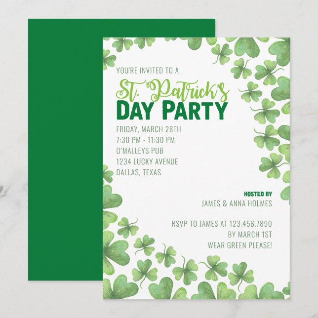 Invitation de la St Patrick's Day Shamrock Party (Devant / Derrière)