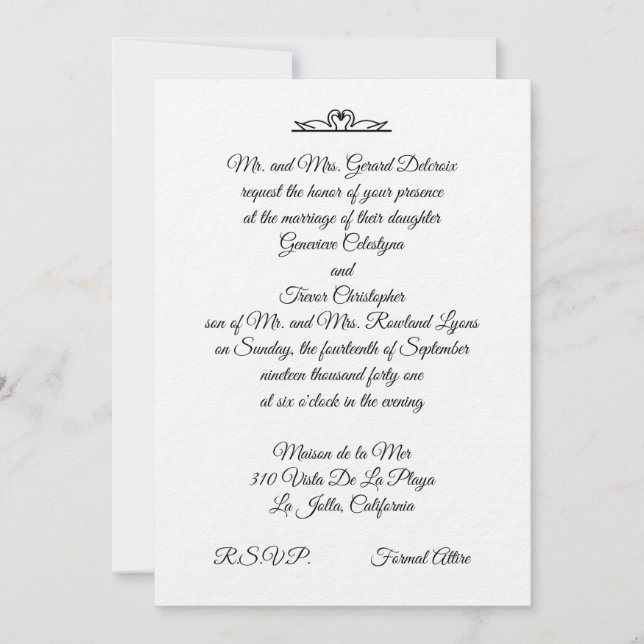 Invitation de la suite Mariage de cygne ~ Le comma (Devant)