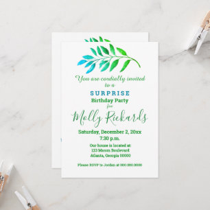 Invitation de la Surprise Party Blue Green Foliage