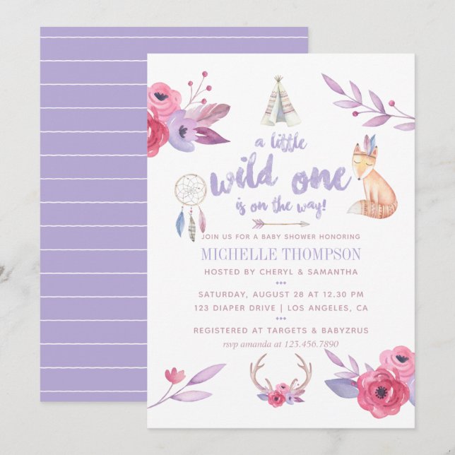 Invitation de la tribu Boho de l'aquarelle mignonn (Devant / Derrière)
