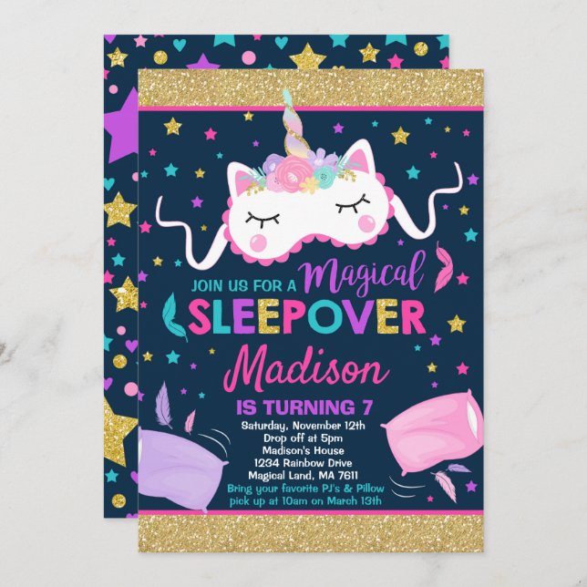 Invitation de la Unicorn Sleepover Party (Devant / Derrière)