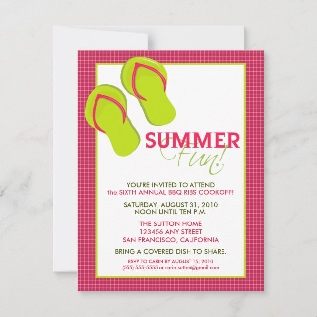 Invitation de l'amusement Picnic/BBQ d'été (pink) (Devant)