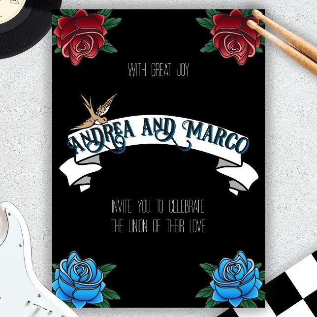 Invitation de l'ancienne école de tatouage noir et (rockabilly tattoo rock and roll wedding invitation )