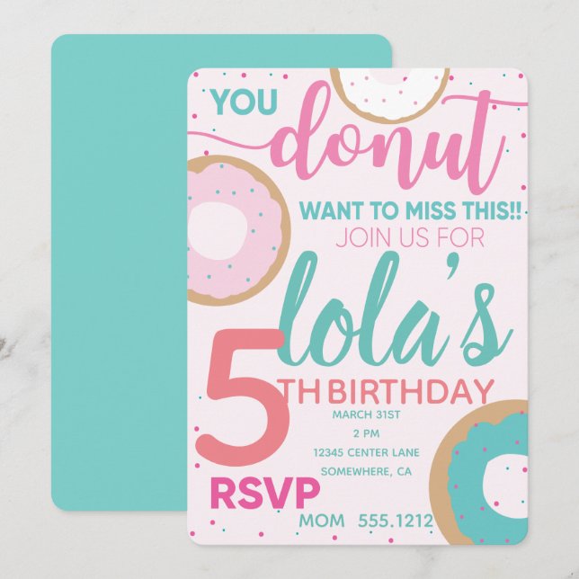 Invitation DE L'ANNIVERSAIRE DE DONUT (Devant / Derrière)