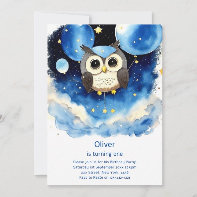 Invitation de l'Anniversaire de enfant Owl (Devant)
