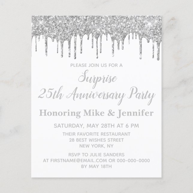 Invitation de l'anniversaire de la surprise argent (Devant)