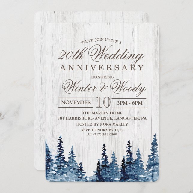 Invitation de l'anniversaire du Mariage de bois ru (Devant / Derrière)