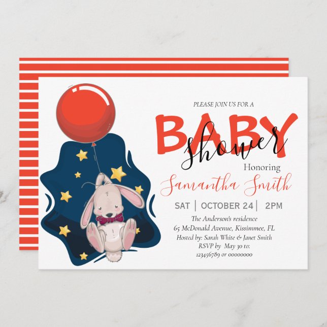 Invitation de lapin baby shower (Devant / Derrière)