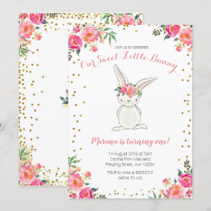 Invitation de lapin en or rose pour le premier ann