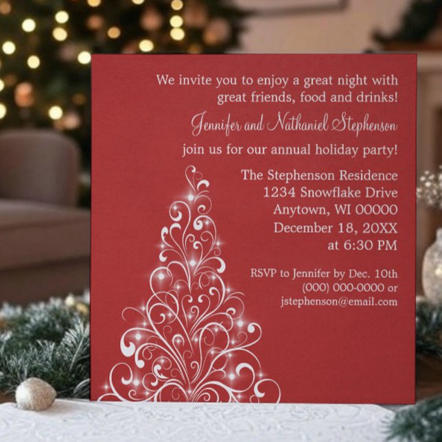 Invitation de l'arbre de Noël, rouge foncé (Dark Red Sparkly Holiday Tree Christmas Party Invitation)