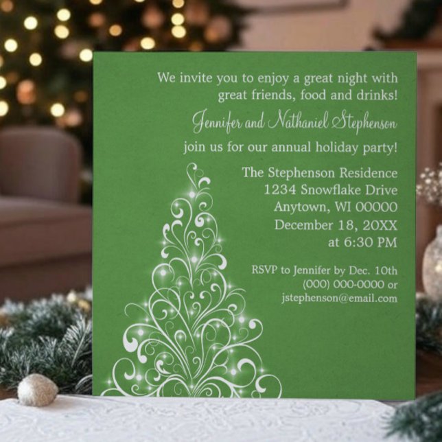 Invitation de l'arbre de Noël, vert (Green Sparkly Holiday Tree Christmas Party Invitation)