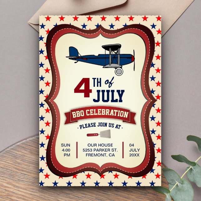 Invitation de l'avion vintage 4 juillet BBQ Party (Créateur téléchargé)