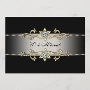 Invitation de l'Élégant Bat mitzvah d'or de Black 