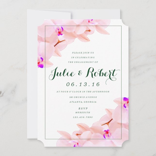 Invitation de l'Elegant Orchid Engagement Party (Devant)