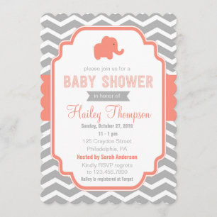 Invitation de l'éléphant Coral Grey Chevron