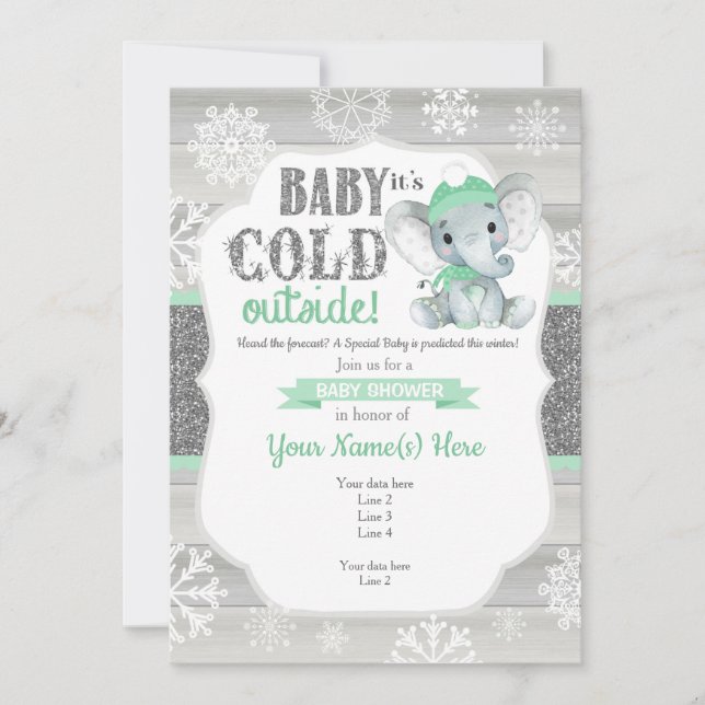 Invitation de l'éléphant hiver MintNeutral Baby sh (Devant)