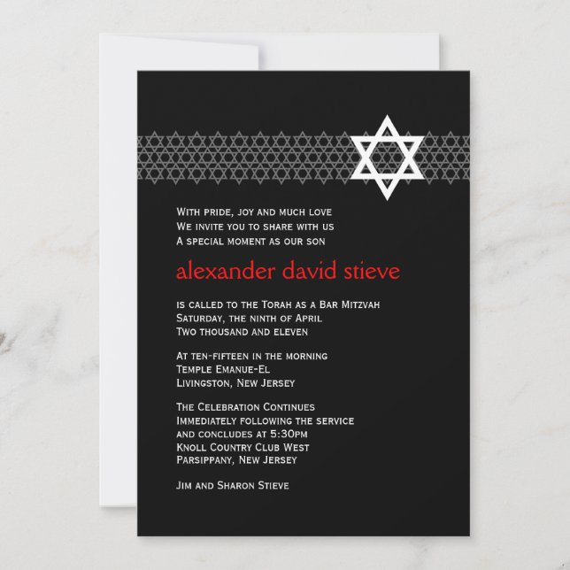 Invitation de l'étoile brillante Bar Mitzvah (Devant)