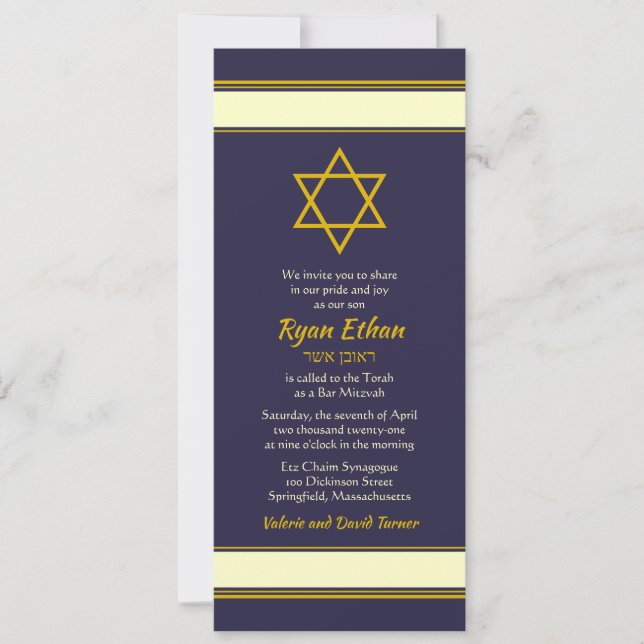 Invitation de l'étoile d'or de David Bar Mitzvah (Devant)