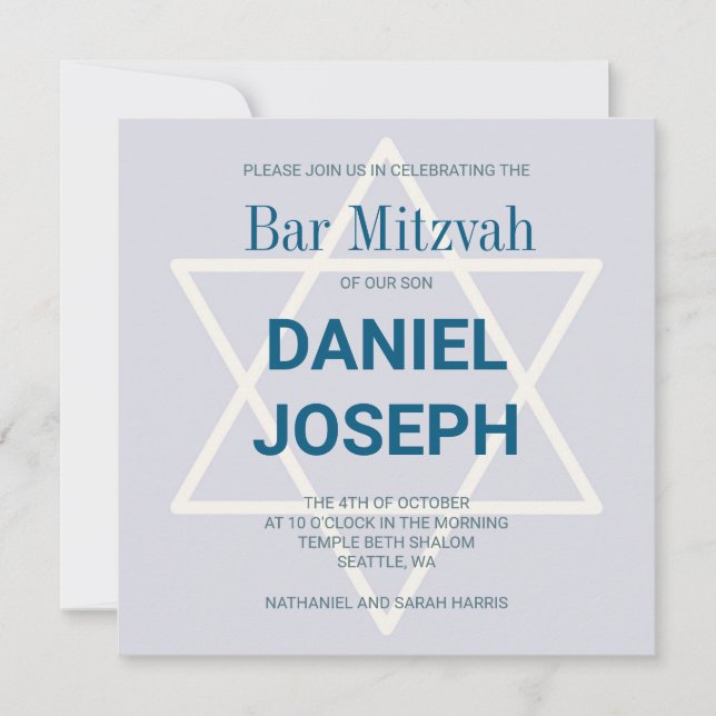 Invitation de l'étoile juive carré Bar Mitzvah - b (Devant)