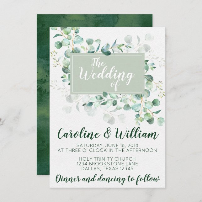 Invitation de l'Eucalyptus Faire-part de mariage (Devant / Derrière)