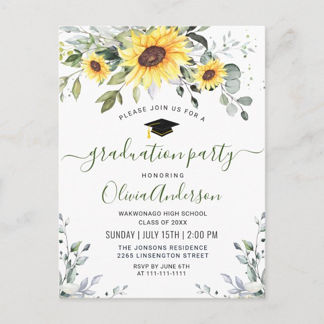 Invitation de l'Eucalyptus Sunflower Graduation Pa (Devant)
