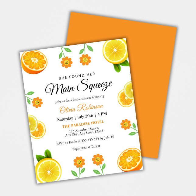 Invitation de l'Fête des mariées Budget principal  (Budget Main Squeeze Citrus Summer Lemon Bridal Shower Invitation )