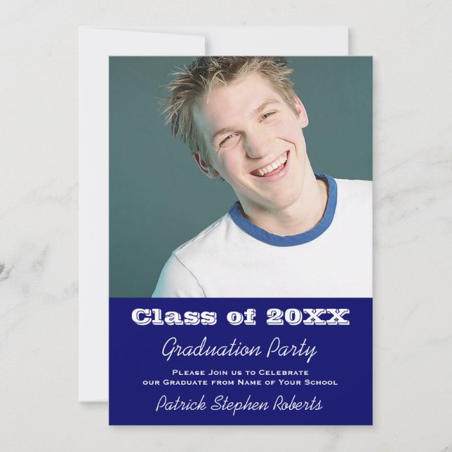 Invitation de licence en photo bleue pour son fils (Devant)