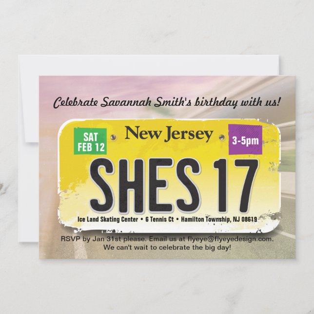 Invitation de licence pour le New Jersey 17e anniv (Devant)