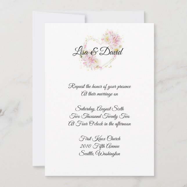 Invitation de Lily rose faire-part de mariage (Devant)