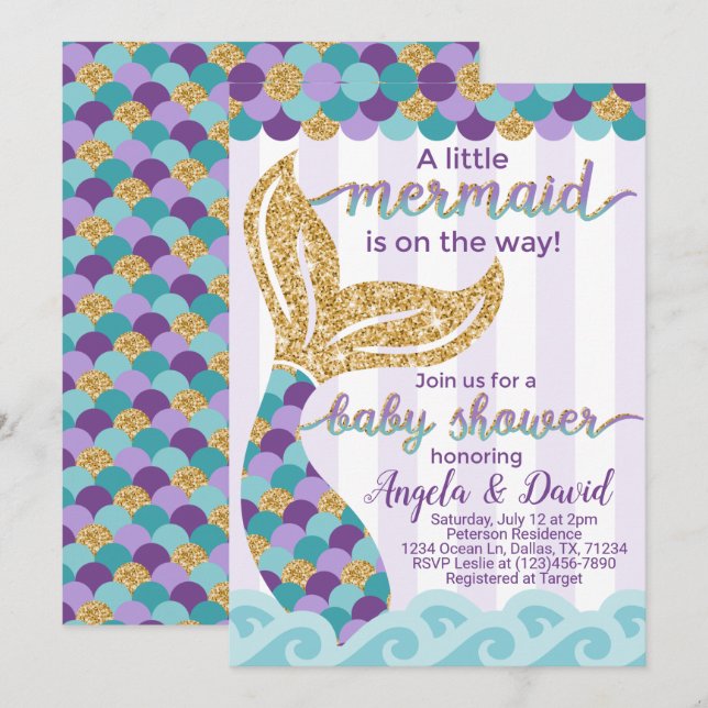 Invitation de l'invitation Baby shower de sirène (Devant / Derrière)