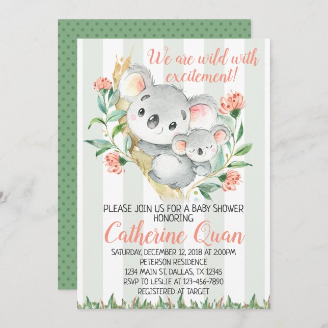 Invitation de l'invitation de Koala Baby shower (Devant / Derrière)
