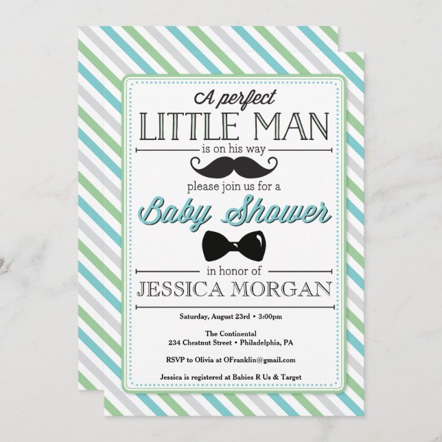 Invitation de Little Man Baby shower (Devant / Derrière)