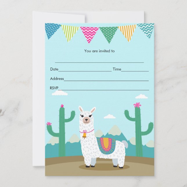Invitation de llama d'alpaga à remplir pour l'anni (Devant)
