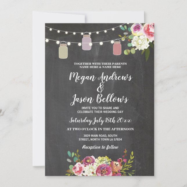 Invitation de l'Mariage Jars Chalk Rustic Floral (Devant)