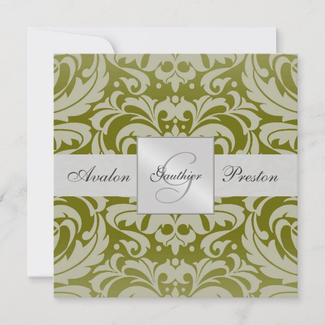 Invitation de l'Olive Monogramme Mariage damassé (Devant)
