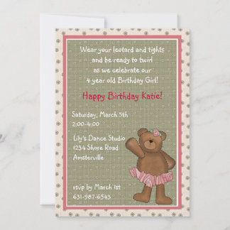 Invitation de l'ours de Ballerina